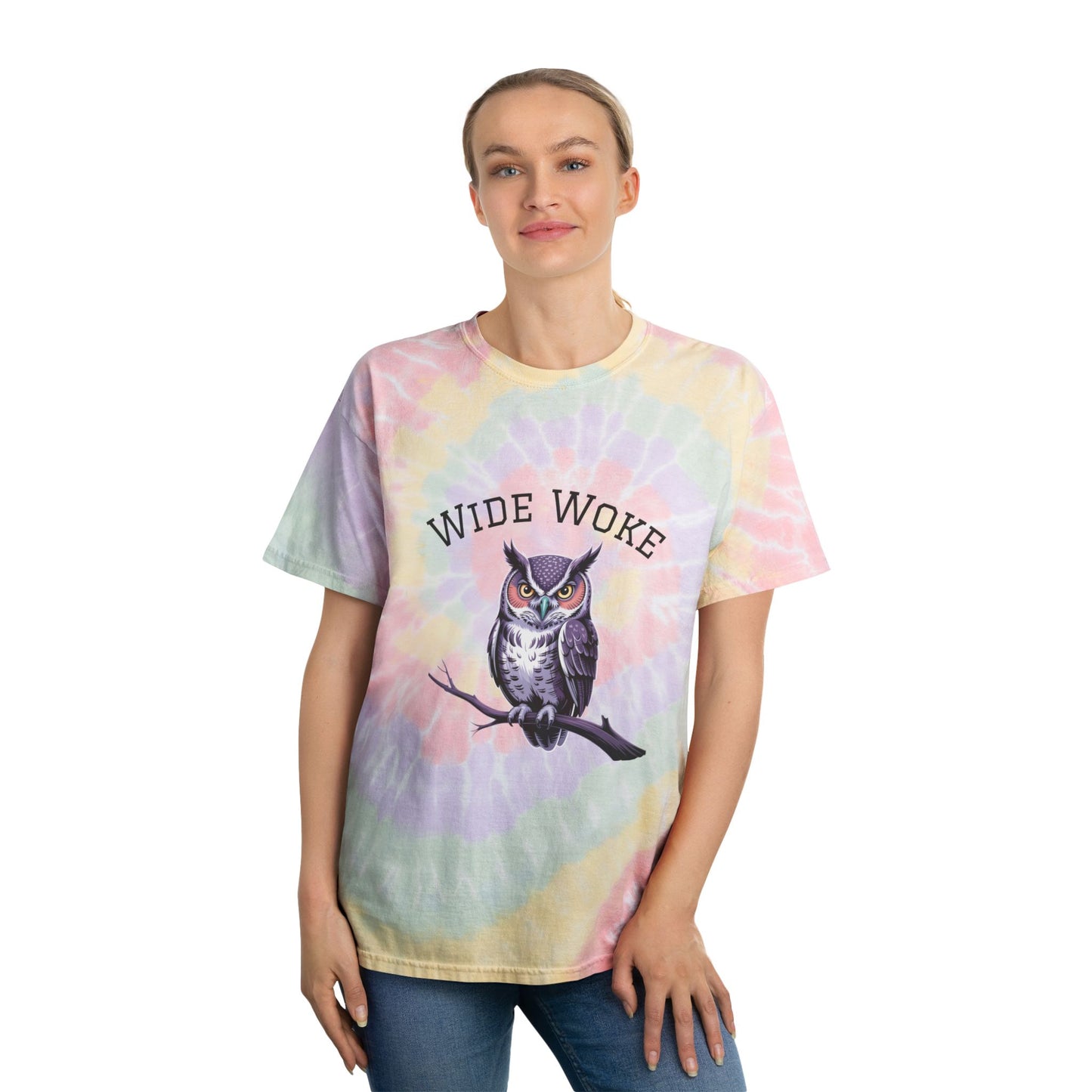 Spiral Tie-Dye Tee with 'Wide Woke' Design | Boho Vibe T-Shirt for Everyday Wear, Summer, Festivals, Gifts, Casual Style