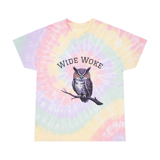 Spiral Tie-Dye Tee with 'Wide Woke' Design | Boho Vibe T-Shirt for Everyday Wear, Summer, Festivals, Gifts, Casual Style